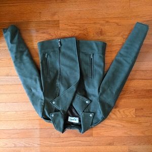 Faux leather olive green moto jacket